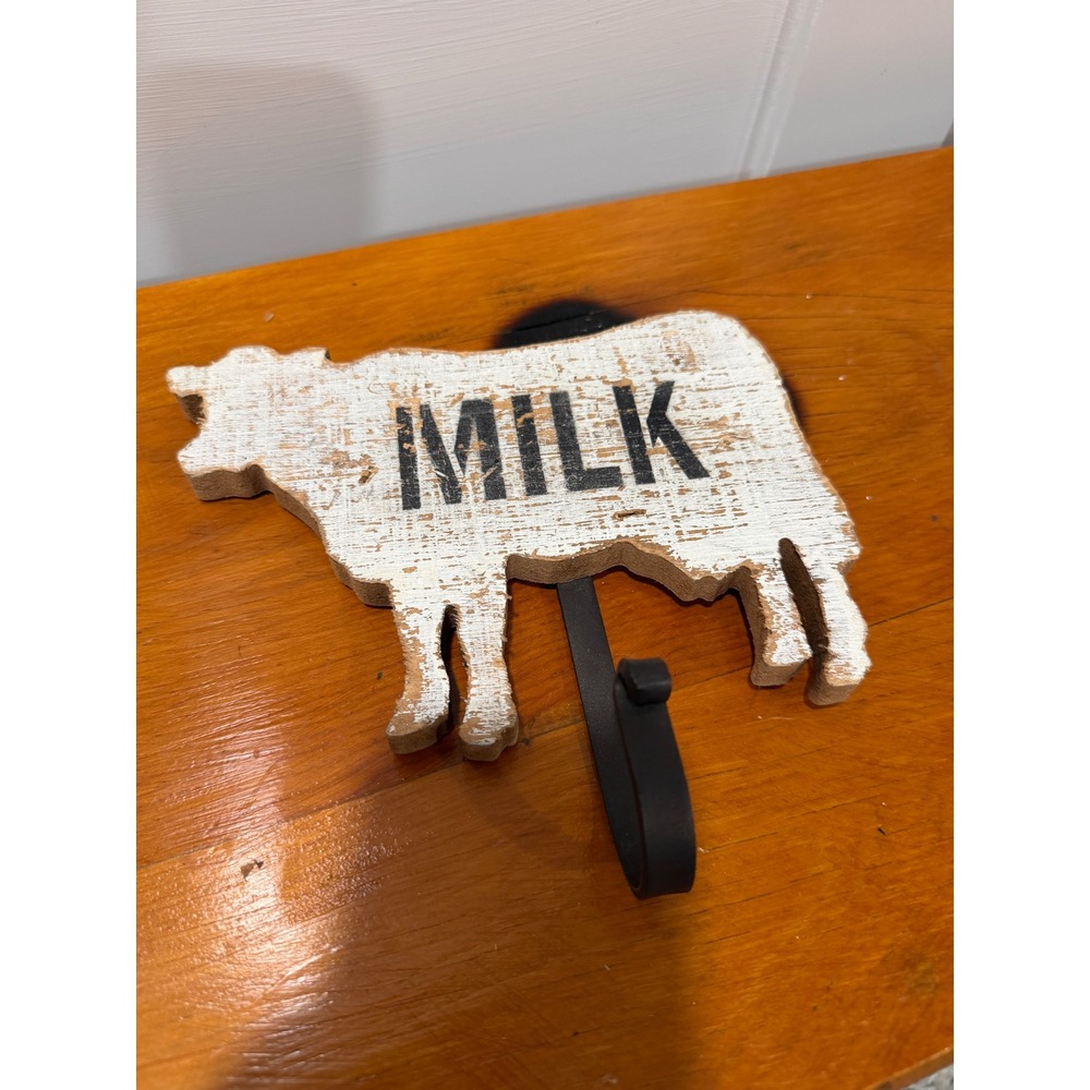 Hobby Lobby Rustic Wood Cow Milk Wall Hook Farmhouse Decor White Black